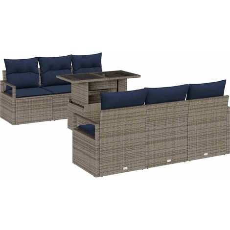 Garden Sofa Set with Storage with Pillow 7 pcs Grey Poly Rattan vidaXL (1/5)