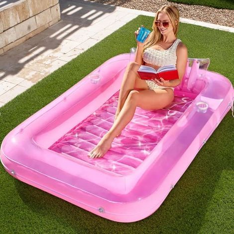 Ecleanfy - Joy Grand transat gonflable flottant pour piscine, bain de soleil, matelas de soleil gonflable, extérieur, jardin, cour avec pompe à air manuelle (1/5)