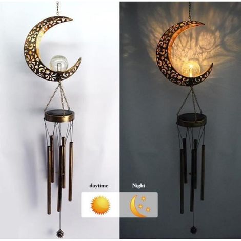 1 Carillon éolien solaire, Métal, IP44, LED, Motif soleil, Jardin, Terrasse (1/4)