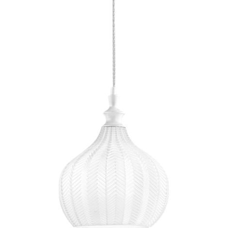 Cleofe - Suspension en verre transparent et blanc - Douille 1XE27, style vintage, 1XE27 max 1X60W, d.23cm, ampoules exclues