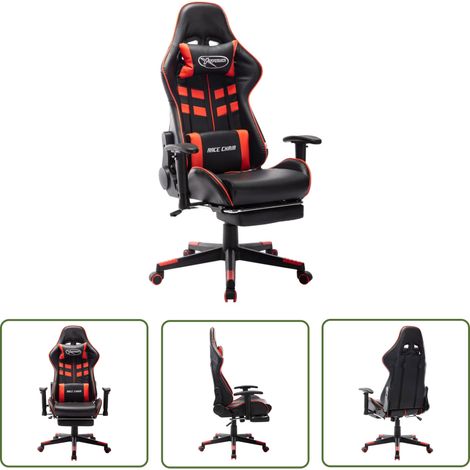 The Living Store Gaming-Stuhl mit Fußstütze Schwarz und Rot Kunstleder - Gaming Stuhl - PC Stuhl - Bürostuhl - Ergonomischer Stuhl - Hochwertiger Stuhl (1/5)