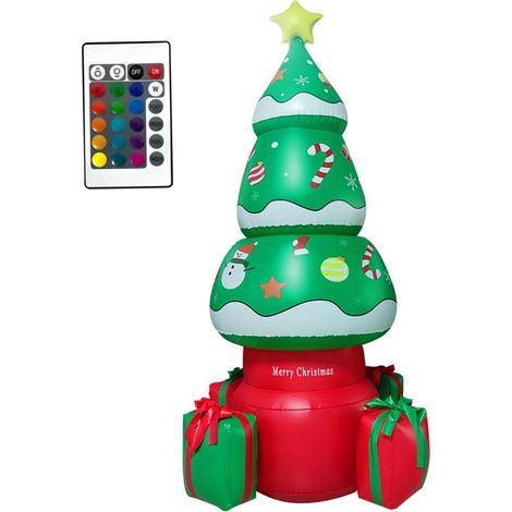 Arbre de Noël Gonflable de 5, 6 Pieds, avec lumières LED et télécommande, PVC 16 Couleurs pour l'extérieur, sans Batterie (1/5)