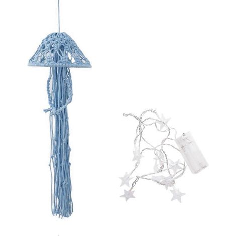 Böhmischer Makramee-Traumfänger, handgewebtes Ornament mit Lichterkette, Quallen-Traumfänger zum Aufhängen. (1/5)