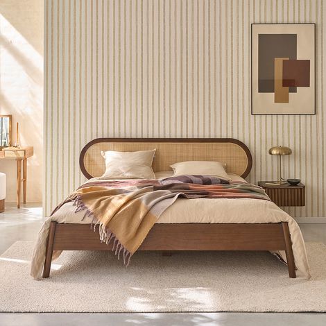Lit en bois massif et cannage finition noyer 160 cm (1/5)