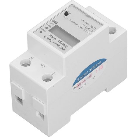 Compteur électrique intelligent Tuya avec Wi-Fi et disjoncteur pour la lecture à distance à domicile, monophasé, sur rail, mesurant le courant, la tension et la puissance (90-250 V). (1/5)