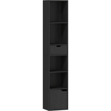 Librería de 6 niveles con cajón y balda регулируable, estantería de pie negra 30 x 24 x 158 cm (1/5)