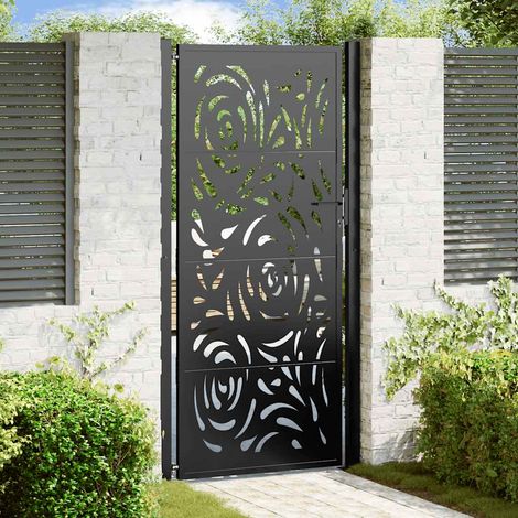 Gartentor Schwarz 100x200 cm Stahl Flammendesign