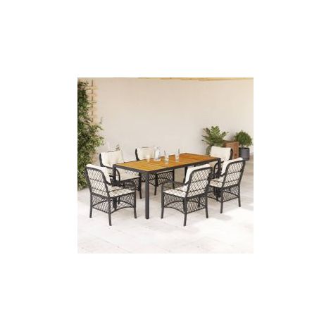Ensemble à manger de jardin coussins 7pcs Noir Résine tressée (1/5)