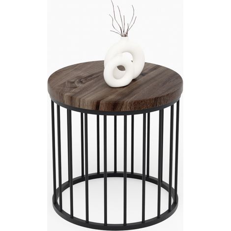 LAMO Manufaktur Couchtisch rund aus Holz 40 x 40 cm - Beistelltisch rund, Wohnzimmertisch, Sofatisch - kleiner Tisch, modern coffee table, Beistelltisch metall - Farbe: Ebenholz, Beine: Schwarz (1/5)