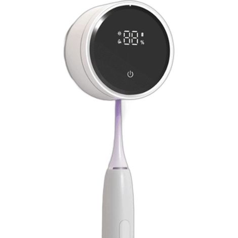 Soporte de pared para cepillo de dientes personal: limpiador de cepillo de dientes inteligente y portátil, esterilizador de cepillo de dientes, tapa giratoria automática, recargable, pantalla digital, (1/4)