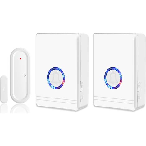 Carillon Entrée Magasin,Sonnette sans Fil,2Récepteur 1 Émetteur Alarme Maison,Détecteur Ouverture Porte pour Maison Entreprise Magasin,Portée 200M,Bleu LED/Mode Silencieux,48 Sonneries (1/5)