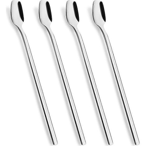 Cuillères à long manche, agitateurs à café, cuillères à thé glacé de 20 cm, cuillères à crème glacée, cuillères à mélanger en acier inoxydable 18/10 de qualité supérieure (lot de 4). (1/4)