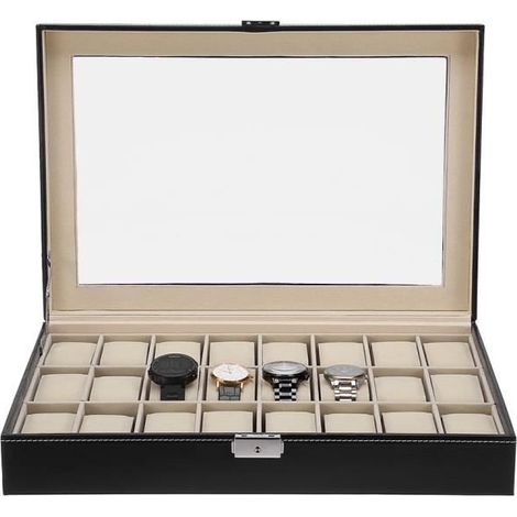 Boîte à montre boîtier rangement bijoux 24 montres coffre (1/4)