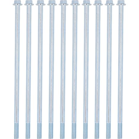 Lot de 10 vis hexagonales mi-filetées acier carbone robuste allongé filetage fin M10x275 (1/5)