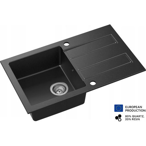 Evier rectangulaire COSTE NOIR en granit premium - 1 Bac avec égouttoir et vidage inclus (1/5)