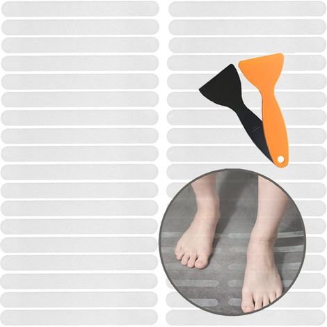 36 Pcs Autocollants de Baignoire AntidéRapants, Bandes AntidéRapantes Transparentes, Autocollants AntidéRapants Autocollants, Autocollants de Douche Pour Bain, Escaliers, Douche, Surfaces Glissantes. (1/5)