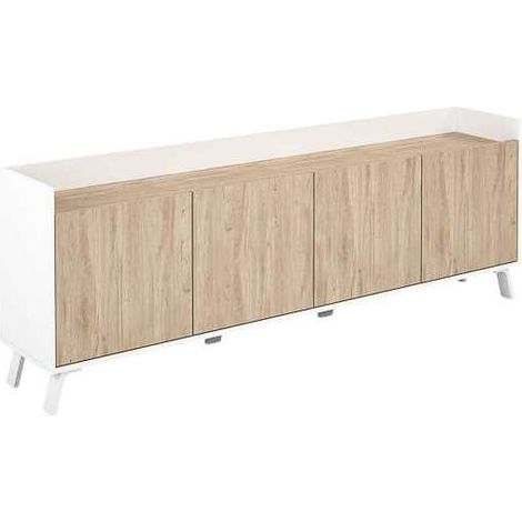 Mueble para televisión 4 puertas Roma en blanco poro/roble alma, 63.4cm(alto) 180cm(ancho) 33.5cm(largo) (1/5)