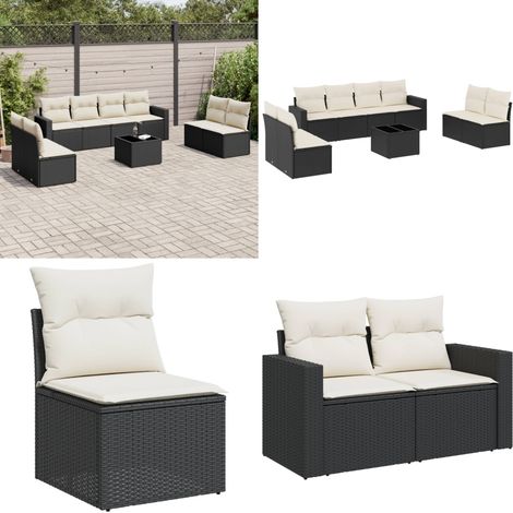 9-tlg. Garten-Sofagarnitur mit Kissen Schwarz Poly Rattan - Gartenmöbel Set - PE-Rattan Möbel - Outdoor Sofa - Esstisch Set - Lounge Set - Home & Living (1/5)