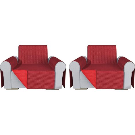 Coppia Set 2 Copripoltrona Proteggi Salva Poltrona Universale Fodera Double Face Elegante - Rosso