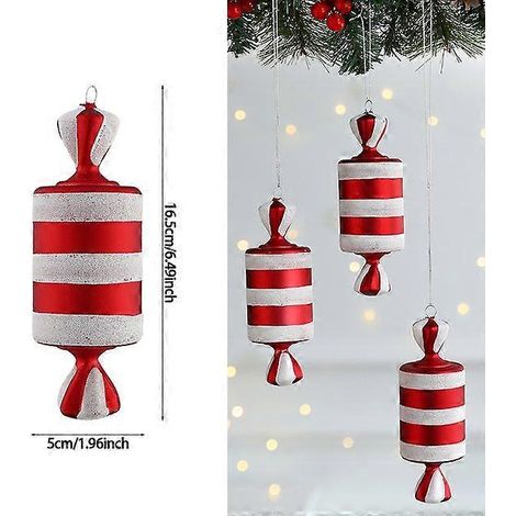 1 boule de Noël suspendue, rouge et blanche, en forme de canne à sucre, pour la maison, les fêtes et le sapin de Noël. Décorations pour Noël et le Nouvel An. (1/5)