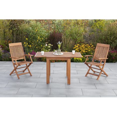 Comdoro Set 3tlg 2 Sessel Tisch 65(130)x70cm Eukalyptus