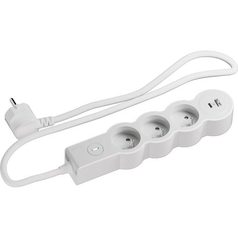 Rallonge multiprise 3x2P+T 16A 3680W et 2 Ports USB Type-A et Type-C 15w avec Interrupteur Lumineux on/Off Discret (1/5)