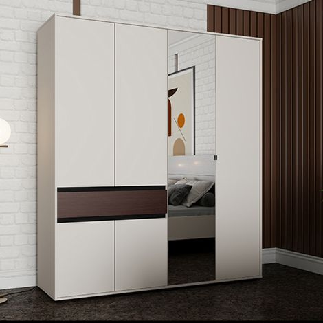 Großer Kleiderschrank Pai, Schlafzimmer Schrank mit Schublade, 5 Regale, Kleiderstange, 183x211h cm Cremeweiß (1/5)