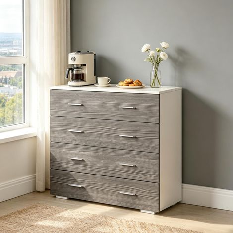 Meuble de salon au design épuré avec quatre tiroirs, meuble de rangement pour chambre, meuble de rangement à tiroirs (1/4)