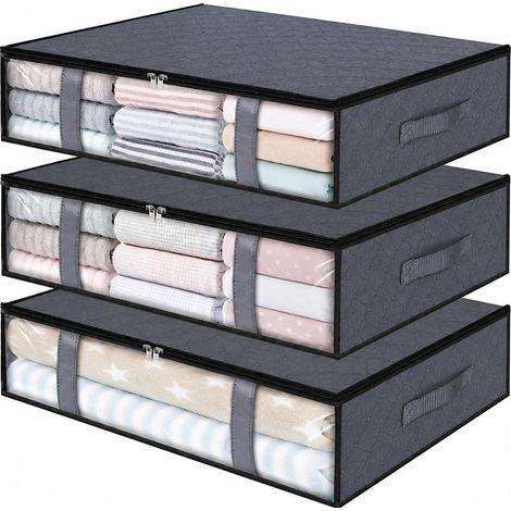 Sac de rangement pour couette en non-tissé, grande capacité, organisateur de lit portable renforcé, 100 x 50 x 18 cm, ensemble court de 3 pièces 60 x 45 x 15 cm (1/5)