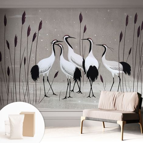 Papier peint intissé décoratif avec motifs pour salon et chambre a motif - Colle incluse gratuite Volée de grues 312x219 cm (1/5)