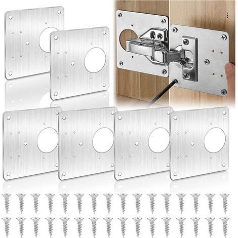 6 Pcs Platte Réparation Charnière aus Stahl Inoxydable Set Réparation Charnière für Holz Meubles Étagères (1/5)