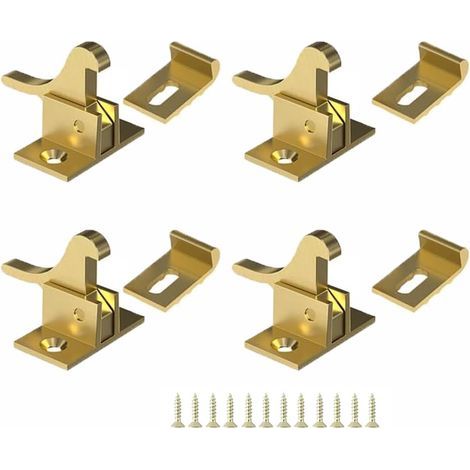 Set di 4 chiavistelli angolari con viti, chiavistelli per porte in ottone, chiusura robusta per porte scorrevoli, finestre, armadi e credenze (giallo) (1/5)