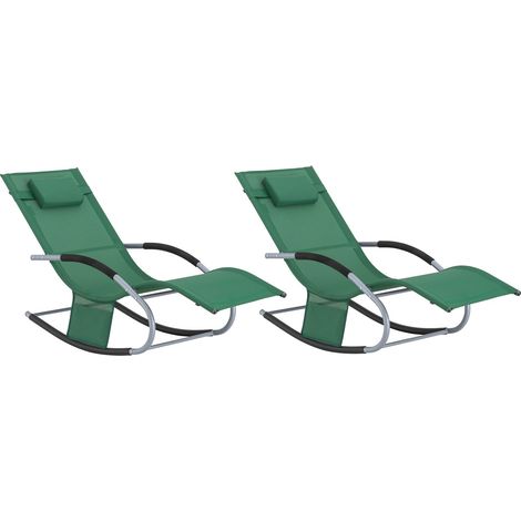 Set de 2 Tumbonas Mecedoras con Almohada y Bolsillo Lateral Estructura de Hierro Malla Transpirable Teslin Cómodo Soporta hasta 150 kg Color Verde Oscuro 63 x 150 x 83 cm OGS28-WDx2 SoBuy ES
