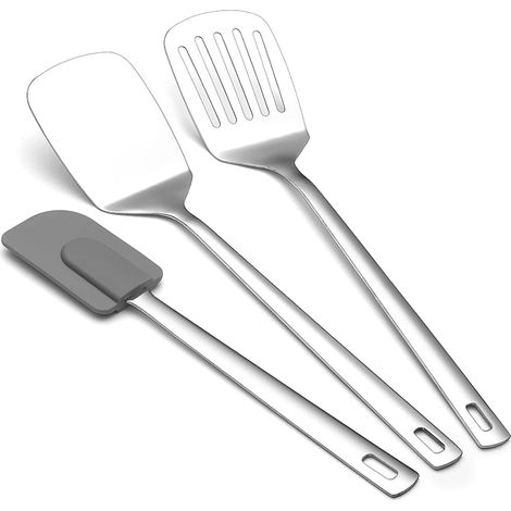 3-teiliges Edelstahl-Spatelset, robuste Metallspatel, geschlitzt und flexibel, Kochutensilien für beschichtete Pfannen, hochhitzebeständig (1/5)