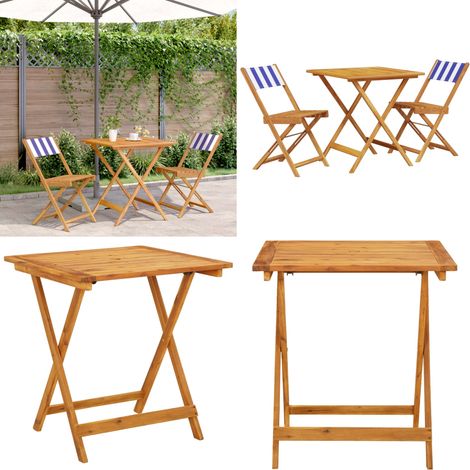 Ensemble de bistro 3 pcs bleu et blanc tissu et bois massif - Meubles De Jardin - Salon De Jardin - Ensemble De Bistro - Mobilier Extérieur - Acacia Massif - Home & Living (1/5)