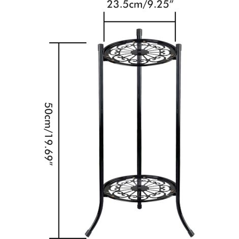 Support de plantes en fer robuste, étagère double niveau pour pots de fleurs, métal résistant, usage intérieur et extérieur. (1/3)