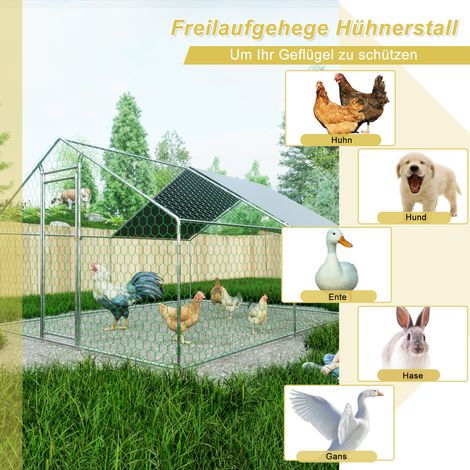 Enclos extérieur 3x4x2m pour poules, avec serrure de sécurité et bâche PE imperméable, cage en métal pour poules, lapins et petits animaux (1/5)