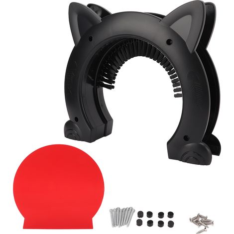 Passage pour chats intégré dans la porte, en acier inoxydable, grand modèle avec brosse de toilettage pour chats, couleur noire (1/5)