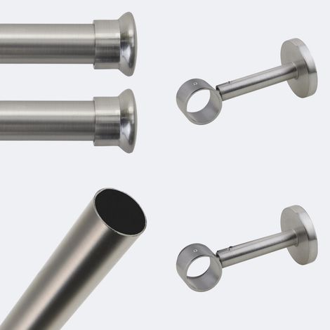 Kit de tringle à rideaux Nickel Mat 150cm Diam.28mm Embout Chapeau - Fixation Mur - Boulet (1/3)