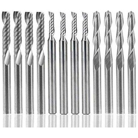 12pcs Tungsten Carbide Router Bit Set, 4pcs 1/8" Double Flute CNC Router Bits + 8pcs Single Edge End Mills (2 Types) for Nylon, Resin, ABS, Acrylic, PVC, MDF, Wood (1/5)