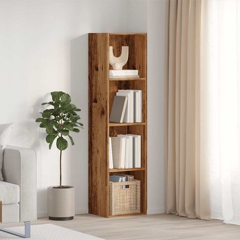 Bibliothèque / meuble TV 4 compartiments en bois d’ingénierie vieux bois 36 x 30 x 143 cm - PANGIVO (1/5)