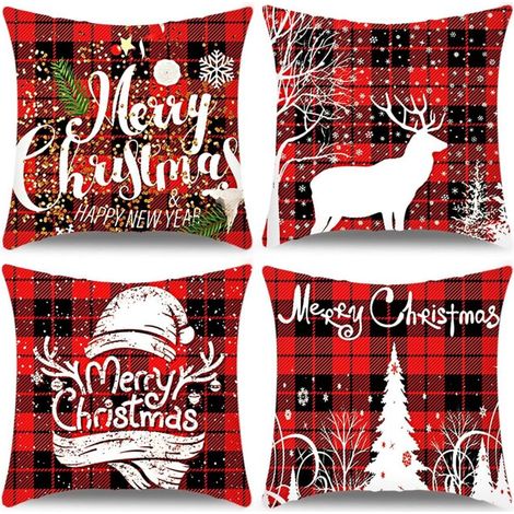 4 pièces Coussin d'hiver, taie d'oreiller joyeux Noël, coussin en lin de décoration intérieure, taie d'oreiller de Noël 45 x 45 cm (1/5)