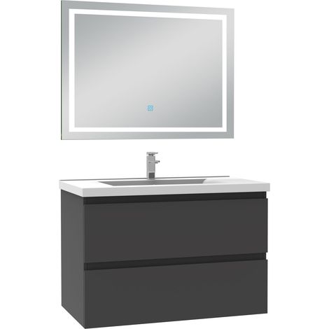 Ocean Ensemble meuble Salle de Bain 80cm Anthracite simple vasque et miroir lumineux 3 couleurs et dimmable