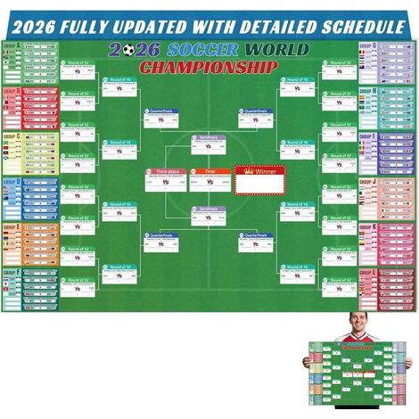 Décoration murale pour la Coupe du Monde 2026 : calendrier des matchs, 180 x 120 cm. Produits dérivés 2026 pour les fans de football, décoration murale pour les supporters, décorations de fête pour le (1/5)