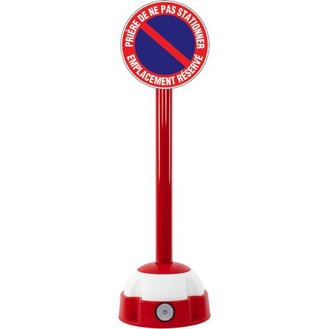 Poteau aluminium Rouge sur socle balise avec panneau - Défense de stationner emplacement réservé - 2030298 (1/2)