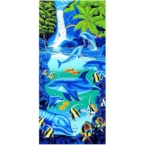Serviette de plage pour filles, motif dauphins, 150 x 70 cm, douce, idéale pour les amoureuses de la plage. (1/5)