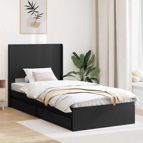 vidaXL Bettgestell mit Stauraum und Kopfteil Schwarz 90 x 190 cm (1/5)