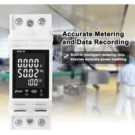 WiFi-Version DIN-Schienen-Leistungsschalter 85-265 V 63 A Digitalvoltmeter Strom und Spannung Multifunktionaler Frequenzfaktordetektor LCD-Bildschirm mit Fehlerspeicherfunktion. (1/5)