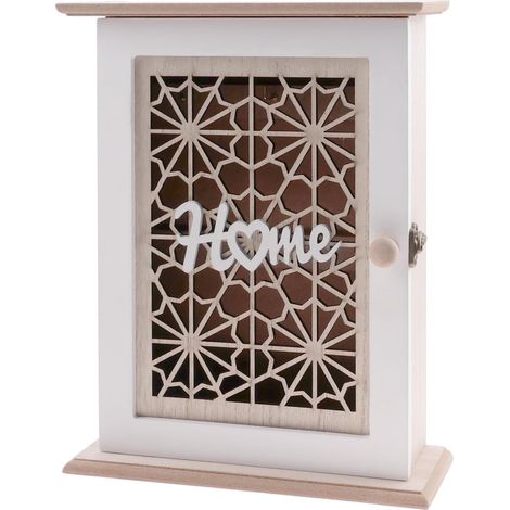 Boîte à Clés Murale en Bois - Armoire Décorative Avec 6 Crochets pour Clés, Bijoux et Petits Objets (1/5)