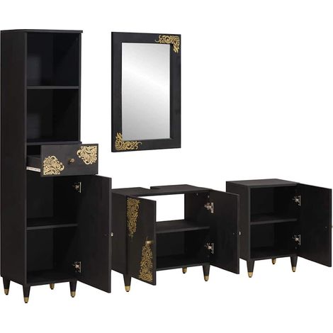 Maison Exclusive - Set di Armadi da Bagno 4 pcs Nero Legno di mango massello